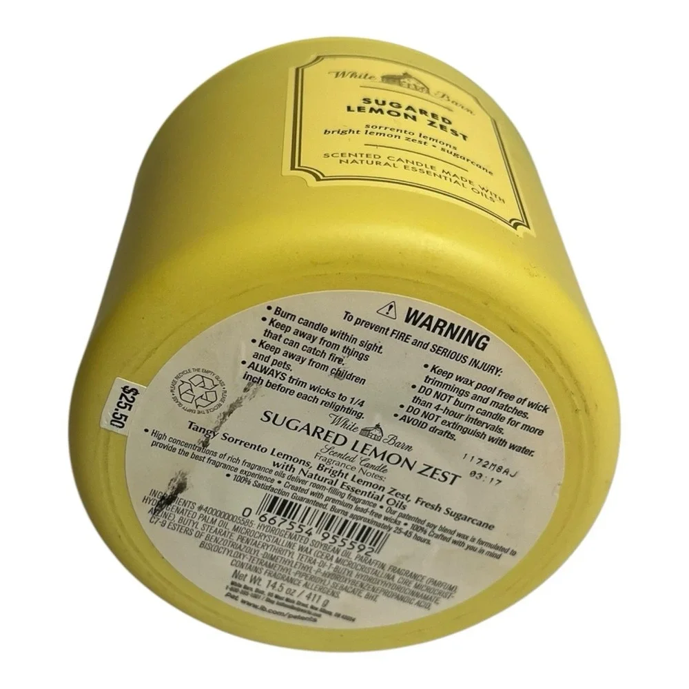 Bath & Body Works Sugared Lemon Zest 3 Wick Scented Candle  14.5 oz w/ lid